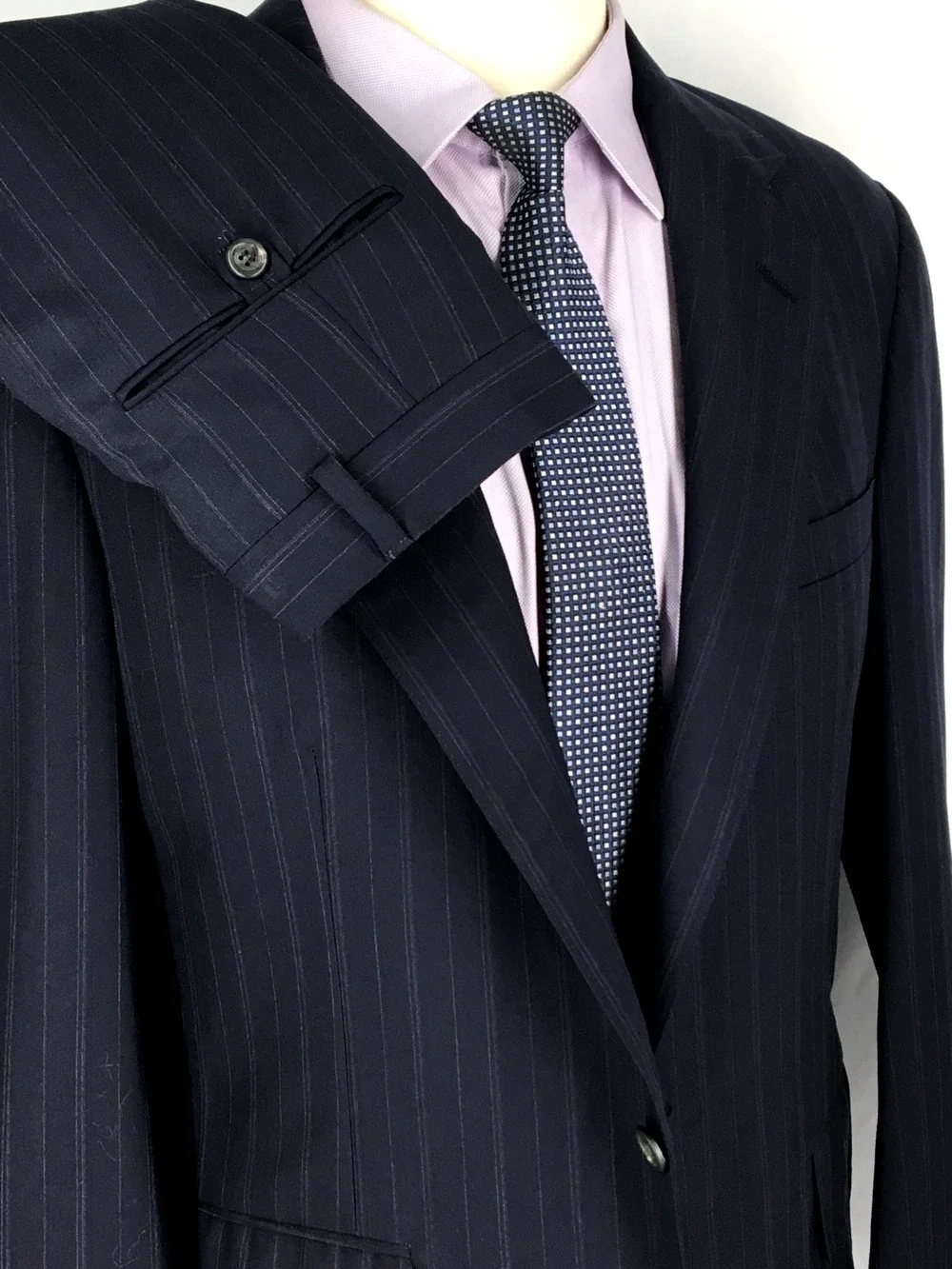 38R Polo Ralph Lauren USA Mens Vintage 2 Bttn Wool Suit Black Pinstripe Pants 32